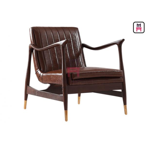 Quality Brown Leather Single Sofa Chair Ash Wood Frame With Copper Feet 73 * 68 * 85cm for sale