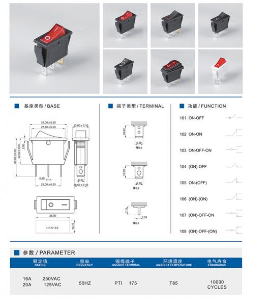 KCD3 waterproof Black Basculante Interruptor 12V luminescence LED panel 3pin rocker switch