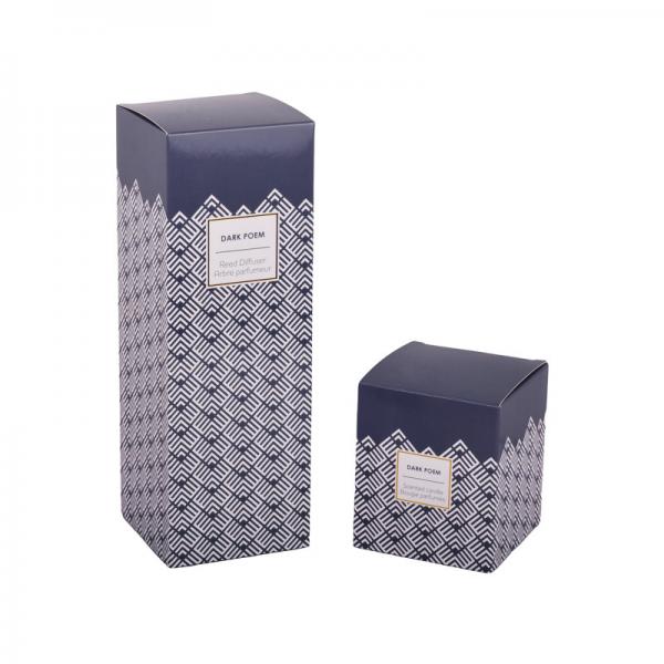 Quality Blue Printing Paper Perfume Packing Box With Auto Lock Bottom 8x8x20cm for sale
