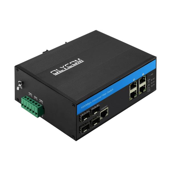 Quality 4RJ45 Ports Industrial Managed Ethernet Switch Hub Fiber Optic Wide Voltage for sale