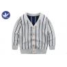 China Vertical Stripes Grey Navy Boys Knitted Cardigan Sweaters / Double Layer Kids Knitwear factory