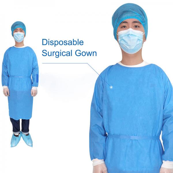 Quality Elastic v neck Nonwoven SMS Disposable Surgical Gown against bacteria for sale