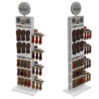 China Double Sided Wooden Display Stand Sock Display Rack With Wheels For Foot Wear factory