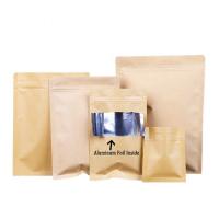 China Flat Bottom Resealable Kraft brown paper bags with zipper foil lined for Food factory