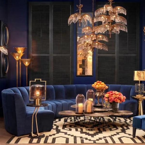 Quality Modern Living Room Navy Blue Velvet Sofa Hotel Lobby Curve Arc Velvet Sofa for sale