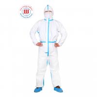 Quality Type 4 Taped White Disposable Coveralls Anti Virus Blood Microbe Liquid for sale