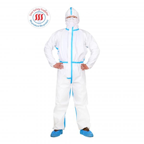 Quality Type 4 Taped White Disposable Coveralls Anti Virus Blood Microbe Liquid Permeation for sale