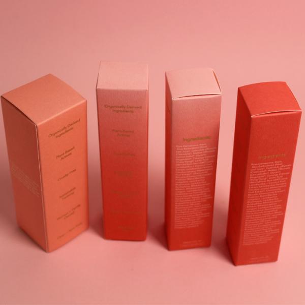 Quality Custom Cosmetic Packaging Boxes Matte Gold Logo Pink Red Texture Paper for sale