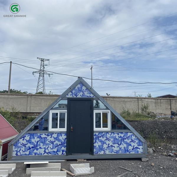 Quality Galvanized Steel Pipe Frame Prefab Triangle House Foldable Office Container Specifications for sale