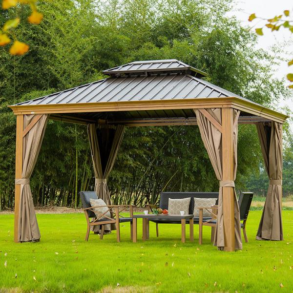 Quality Metal Roof Gazebo Villa Yard With Curtains And Netting  Outdoor Hardtop Gazebo for sale