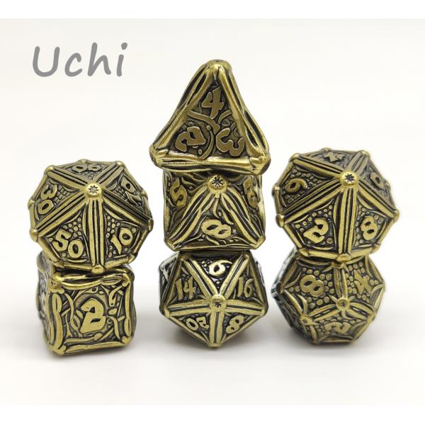 Quality Polished Durable Polyhedral 7 Dice Set , Gold Plated Custom Metal Dice Set for sale