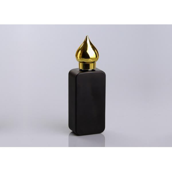 Quality Black Matte Glass Rectangle Perfume Bottle Refillable With Screw Gold Cap for sale