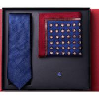 China Silk Yarn Dyed Navy Blue Business Ties For Men Jacquard 100% Silk Tie Handkerchief Cufflink And Necktie Gift Box Tie Set factory