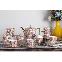 China Flat Bottom Commodious Handle British Floral Ceramic Tea Sets factory