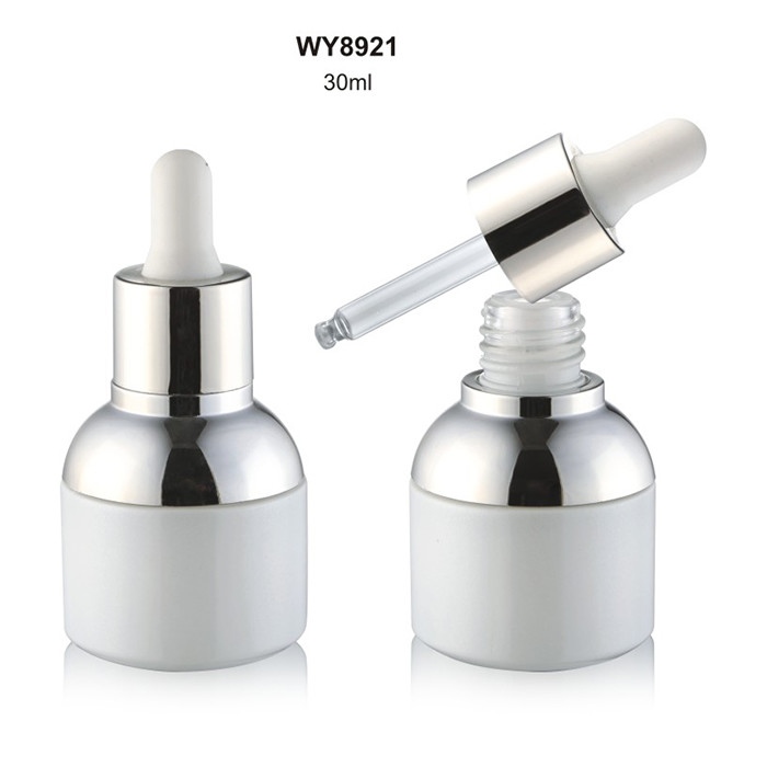 China White Small Glass Dropper Bottles With Silver Shoulder Collar And Silver Dropper factory