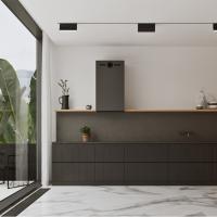 China Modern Wood Lacquer E1 Modular Kitchen Cabinets Quartz Countertop factory
