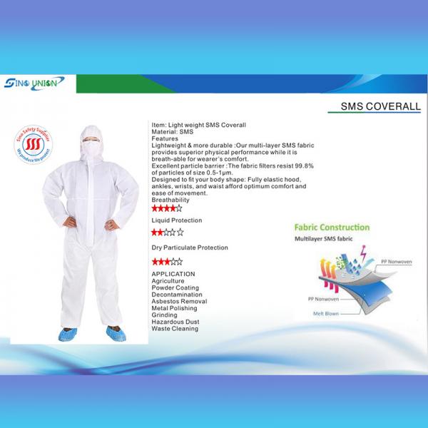 Quality 50gsm White Type 5 6 Disposable Coveralls SMS Overall Radioactive Particles for sale