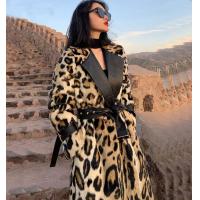China                  Long Faux Fur Leopard Trench Coat Trimmed Fur for Women in Winter Fur Long Line Leopard Print Winter Jacket              factory