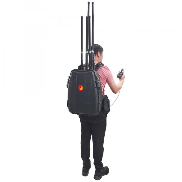 Quality 9 Bands Omni Directional High Power Backpack Anti Drone UAV Jammer with Wired Remote Control for sale