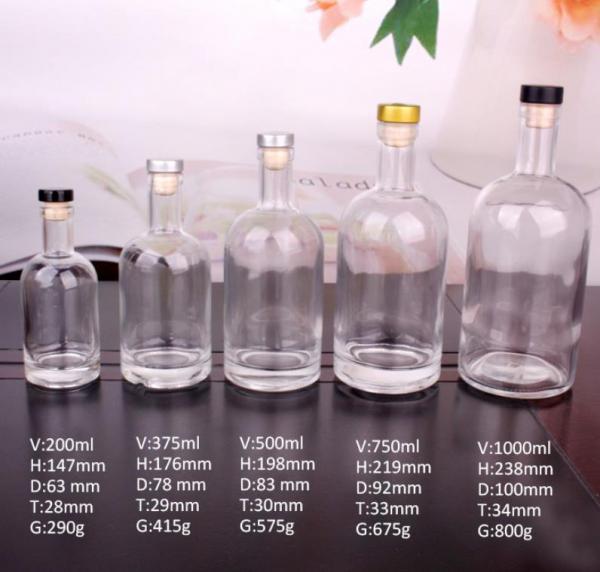 Wholesale 200ml 375ml 500ml 750ml 1000ml Round Empty Flint Glass Whisky Bottle
