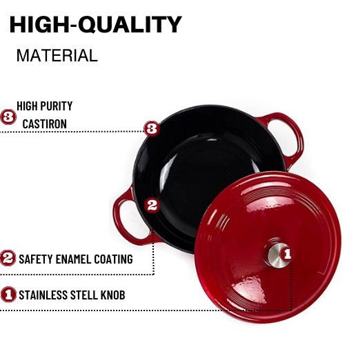 Quality OEM ODM 21.3*10cm Red Cast Iron Dutch Oven ISO9001 certificated for sale
