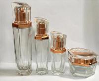 China Luxury Transparent Cream Bottles Skincare Packaging / Glass Cosmetic Bottle Six Sides factory