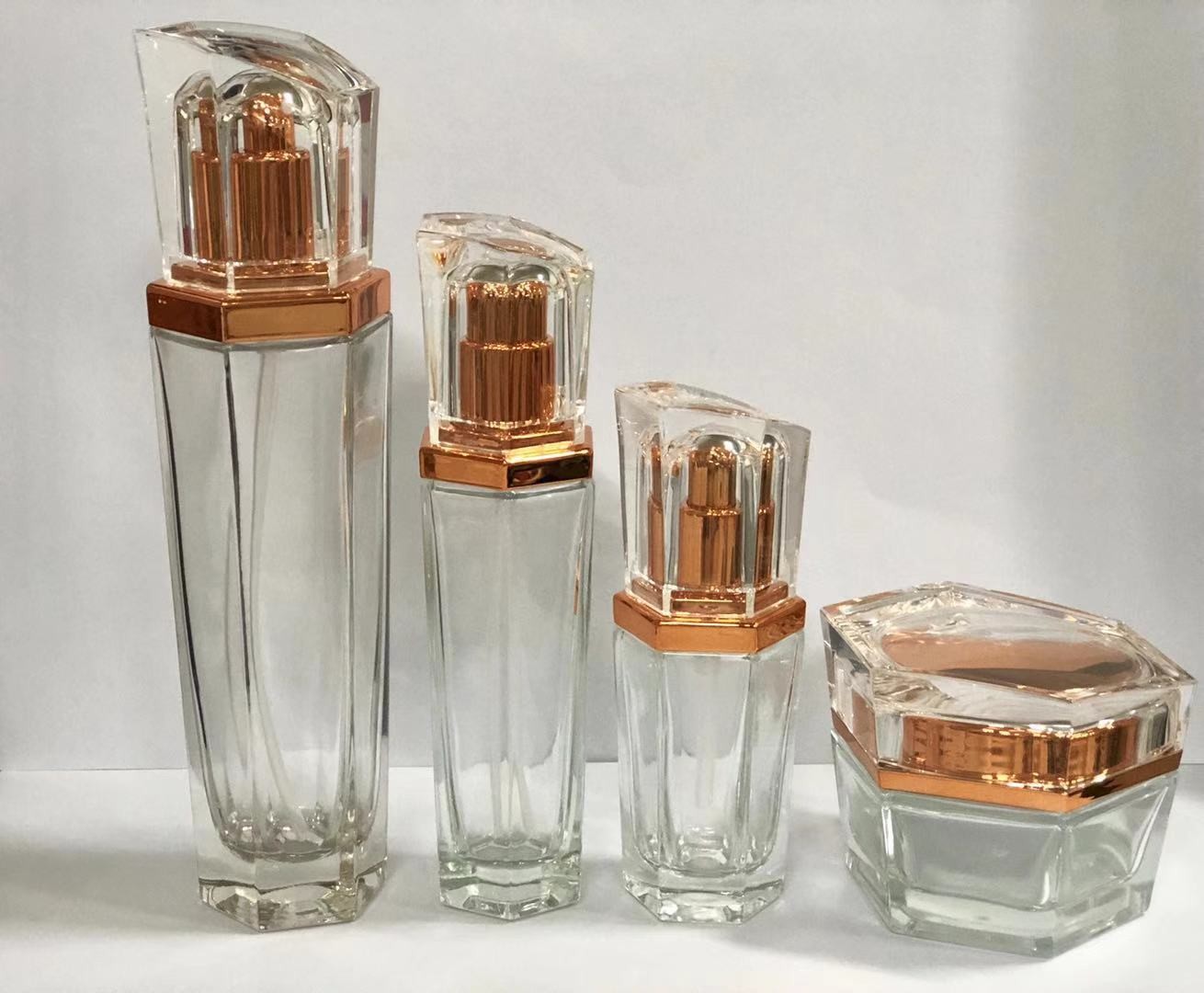 Quality Luxury Transparent Cream Bottles Skincare Packaging / Glass Cosmetic Bottle Six for sale