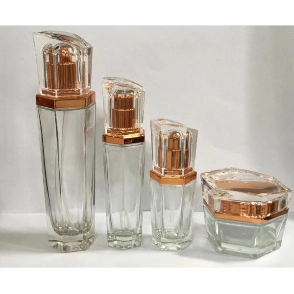 Quality Luxury Transparent Cream Bottles Skincare Packaging  / Glass Cosmetic Bottle Six Sides for sale
