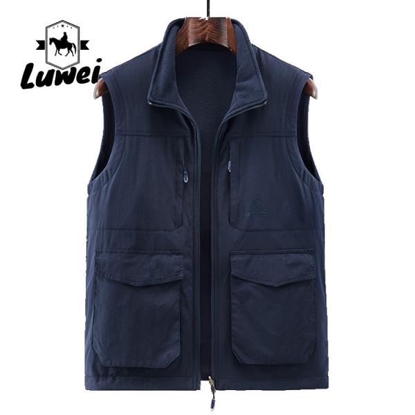 Quality Multi Pockets Cargoes Waistcoat Solid Color Utility Zipper Sleeveless Sherpa Windbreaker Softshell Vest for Mens for sale
