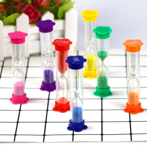Quality Colorful Plastic Hourglass Timer Flower Shape Base Sand Timer For Kids Education for sale