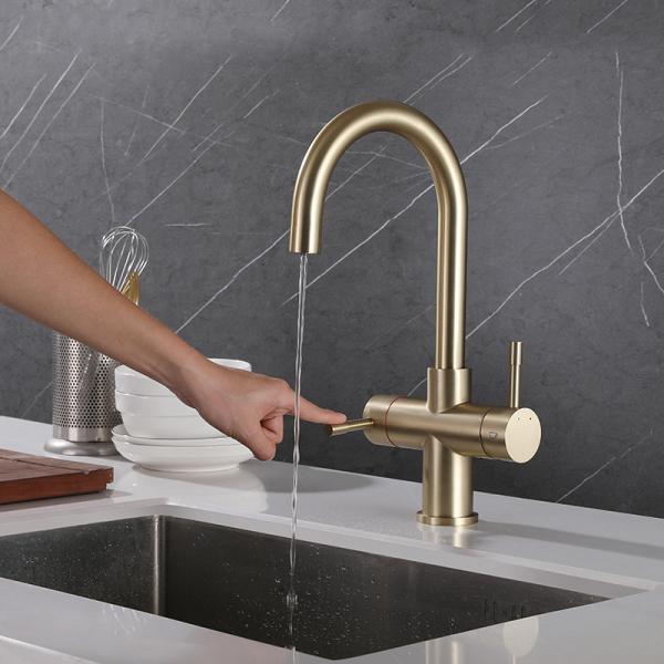 Quality 360 Rotatable Head Kitchen Faucet Tap Instant Hot Water Tap Gold 304 Cuprum for sale