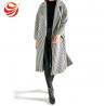 China Long Section Stripe Ladies Grey Wool Coat Windproof No Button Closure OEM Service factory