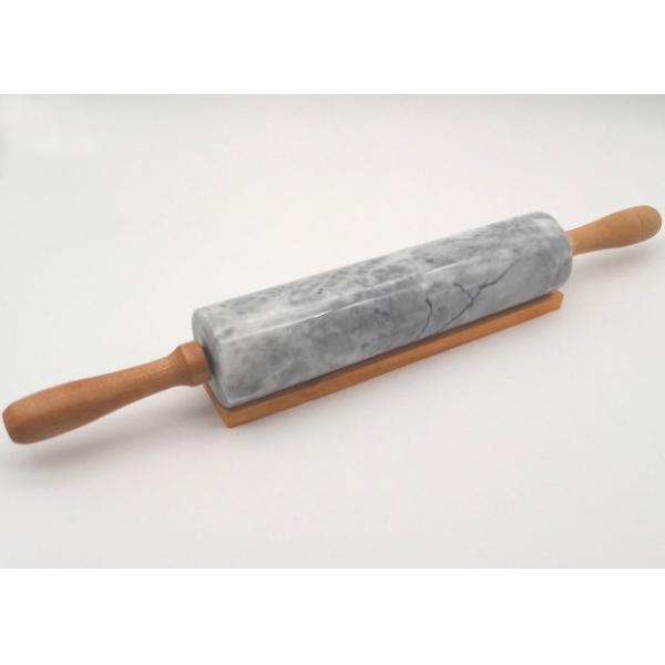 Quality Deluxe Marble Pastry Rolling Pin Polished With Wood Handles / Cradle for sale