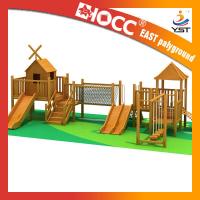 China Funny Outdoor Wooden Play Structures , Wooden Climbing Frame With Slide factory