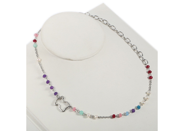 China Two Style Stainless Steel Bead Chain Necklace Handmade Gemstone Jewelry For Girls factory