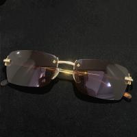 Quality Stylish Design Solid Gold Hip Hop Gold Glasses Rimless Diamond Cut Sunglasses for sale