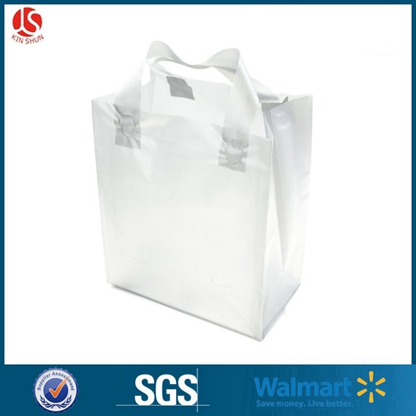 China Semi-Transparent FROSTED (SMALL) Rigid Plastic Soft Loop Handle Gift / Retail Shopping Bags factory