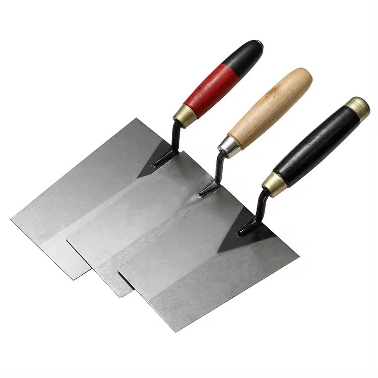 China Narrow Bucket Stainless Steel Brick Trowel Rubber Handle Square Tip Bricklaying Trowel factory