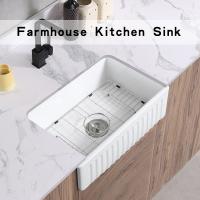 China Rectangular White Ceramic 24 Inch Farmhouse Sink Single Bowl With Grid And Strainer factory