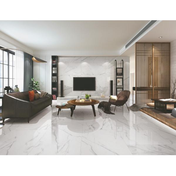 Quality Carrara Super White Polished Porcelain Tile , 24x48 Modern Bathroom Floor Tile for sale