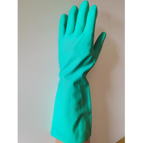 Quality Solvent Resistance 13 Mil Green Nitrile Glove Chemical Protection Flocked Lining for sale