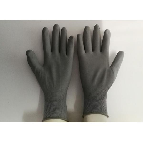 Quality Grey Polyester PU Palm Coated Gloves , Polyurethane Work Gloves Anti Static for sale