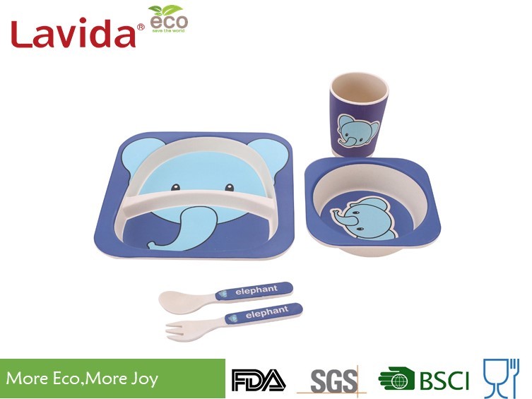 China Baby Elephant Design Bamboo Childrens Dinner Set , Recycled Natural Bamboo Kids Dinnerware factory