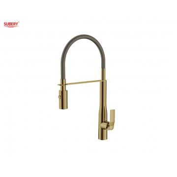 Quality Brushed Golden Brass Kitchen Sink Faucets Single Lever for sale