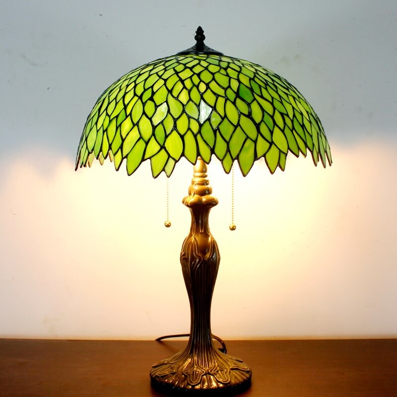 China Green Leaf Stained Glass Crystal Table Light Reading Light Stained Glass Table Lamp For Living Room Indoor Bedroom Light factory