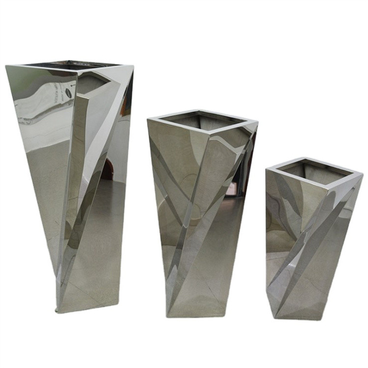 China Rotational Stainless Steel Garden Pots Metal Flower Planter Mirror Finishing factory