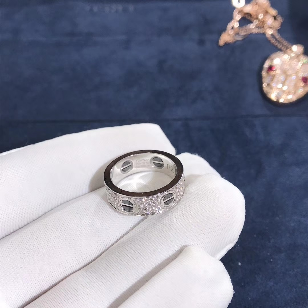 China Factory Custom Fine Jewelry 18k White Gold Natural Vs Diamond Jewelry Car Tier LOVE Ring, Diamond-Paved, Ceramic factory