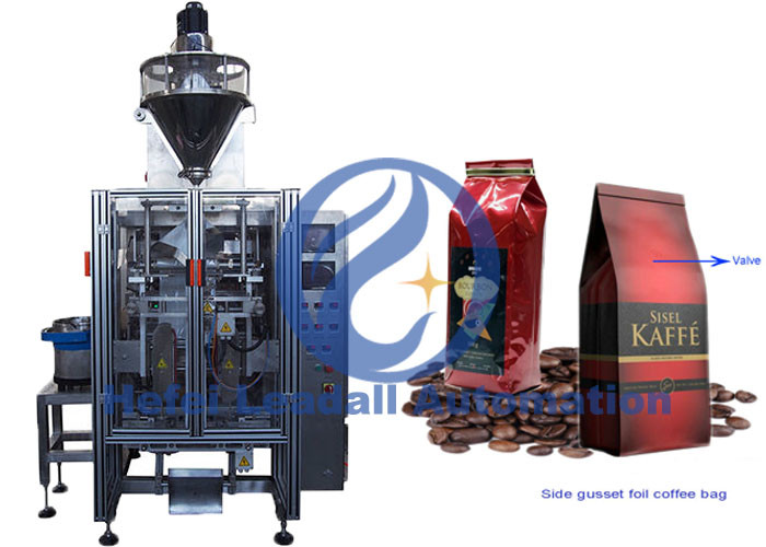 China Gusseted Bag Vertical Form Fill Seal Machine With Degassing Valve Applicator for sale