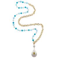 China Natural Shell Pendant Glass Crystal Beads Gold Chain Necklace Multicolor 8mm for sale