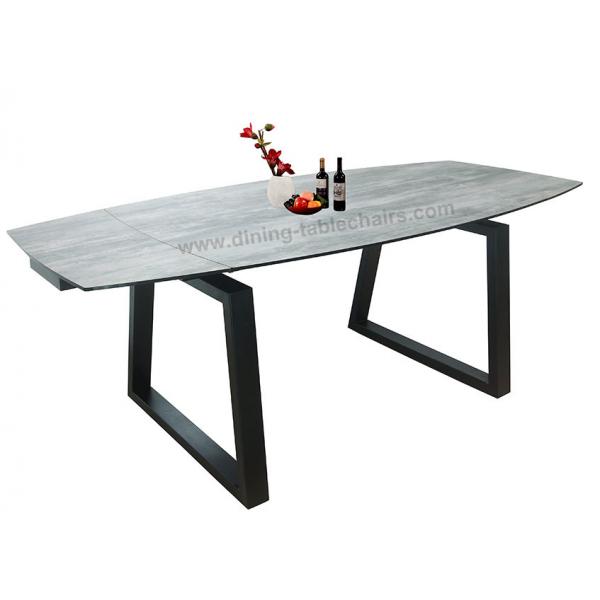 Quality Contemporary HPL Dining Table , Tempered Glass Horsebelly Extension Dining Table for sale